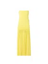 Jacquemus Yellow Dress With Straight Neckline And Gathered Waist In Tech Fabric Woman In Yellow