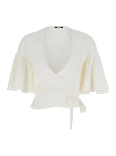 Jacquemus Crossed Neckline Blouse In Animal Print