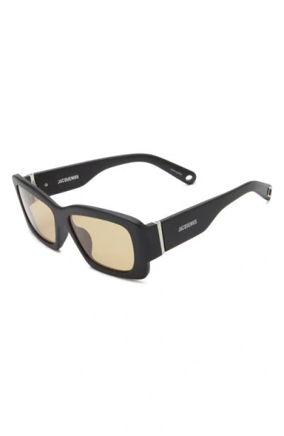 Jacquemus Cruise Square Sunglasses In Matt Black/silver/amber