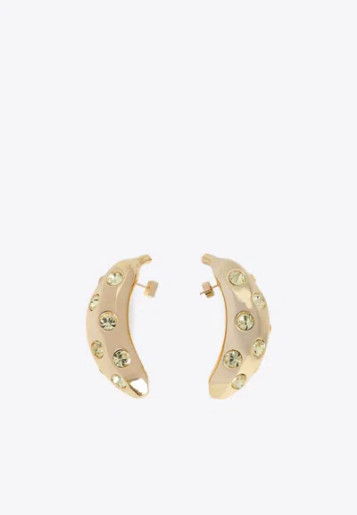 Jacquemus Banana Earrings With Rhinestones In Gold