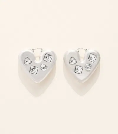 Jacquemus Crystal-embellished Heart Earrings In White