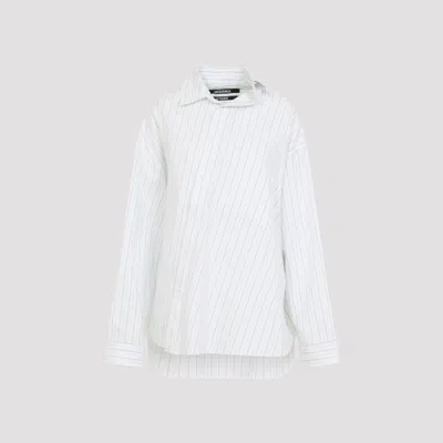 Jacquemus Striped Oversized Asymmetric Cotton Shirt In White