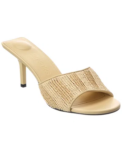Jacquemus Cubisto Raffia & Leather Mule In Neutral