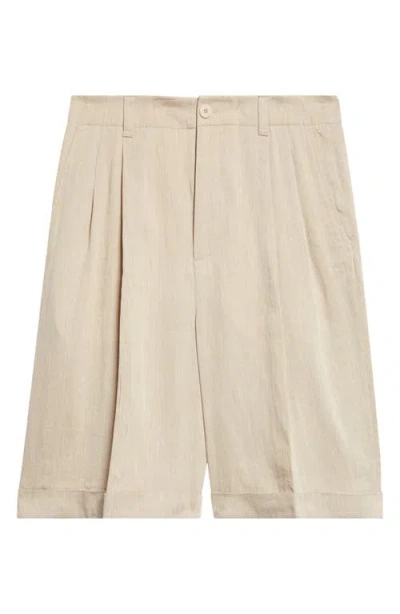 Jacquemus Cuffed Linen Blend Herringbone Bermuda Shorts In Animal Print