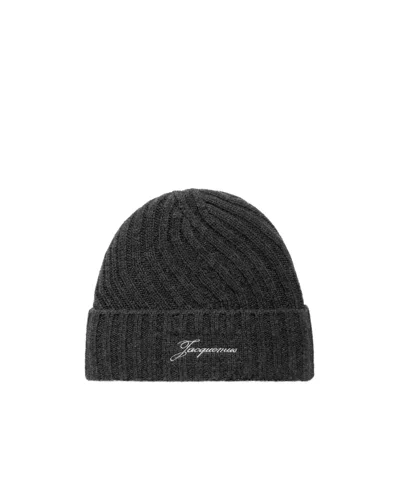 Jacquemus Cuffed Wool Hat In Black
