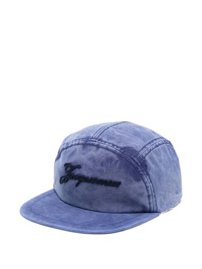 Jacquemus Cursive-logo Cap In Blue