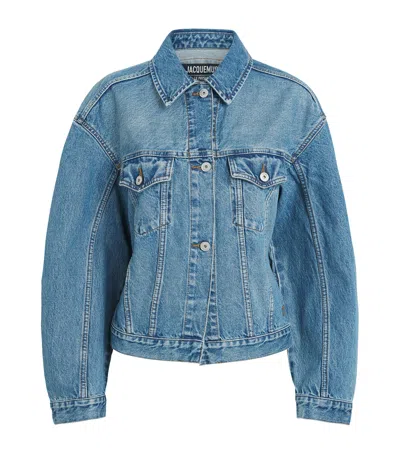 Jacquemus Curved Denim Jacket In Blue