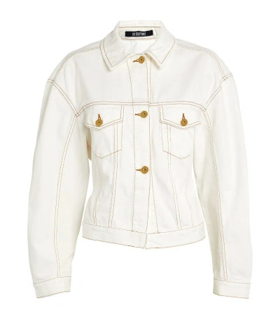 Jacquemus Curved Denim Jacket In Off-white