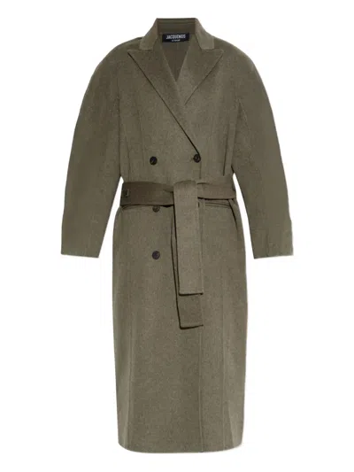 Jacquemus Curved Jacket For Men Belted Coat In Green