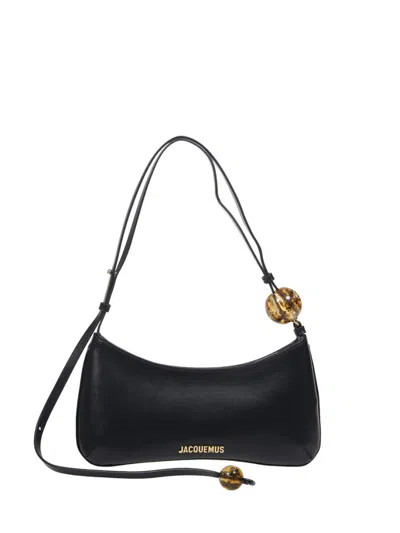 Jacquemus Curved Silhouette Black Leather  Shoulder Bag