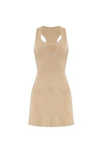 Jacquemus Cut Out Detailed Bril Glitter Dress In Gold