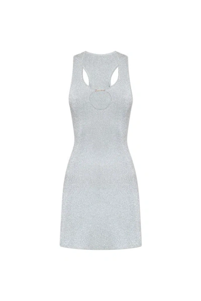 Jacquemus Cut Out Detailed Bril Glitter Dress In Silver