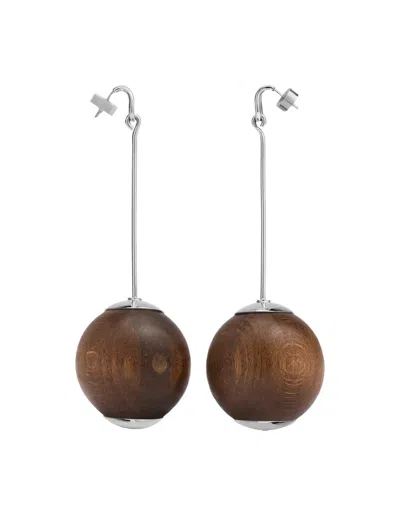 Jacquemus Dangling Ball Earrings In Silver / Brown