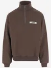 Jacquemus Grosgrain Sweatshirt With Turtleneck And Half-zip Closure In Brown