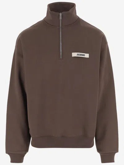 Jacquemus Dark Brown Grosgrain Logo Zipped Sweatshirt