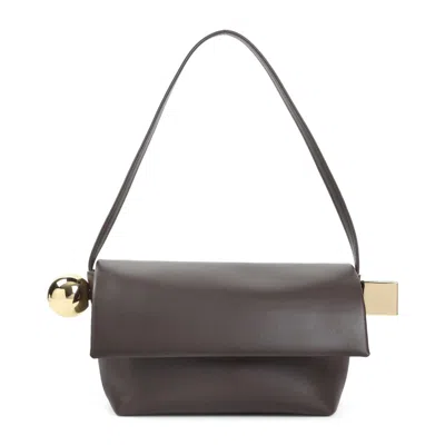 Jacquemus Dark Brown Lamb Leather Le Rond Carre Handbag In Gray