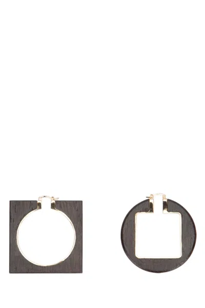 JACQUEMUS DARK BROWN THE ROND CARRE HOOPS EARRINGS
