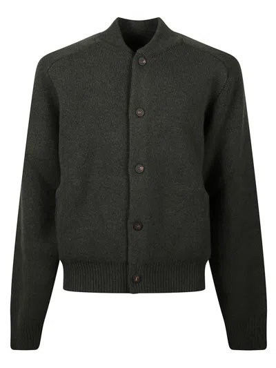 JACQUEMUS DARK GREEN WOOL CARDIGAN WITH RIBBED COLLAR