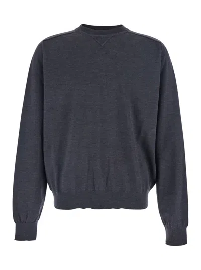 JACQUEMUS DARK GREY CREWNECK EMBROIDERED SWEATER