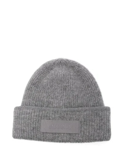 JACQUEMUS DARK GREY LOGO BEANIE HAT