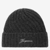 Jacquemus Dark Grey Twisted Embroidered Beanie Hat In Black