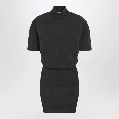 Jacquemus Dark Grey Wool And Cashmere Dress In Black