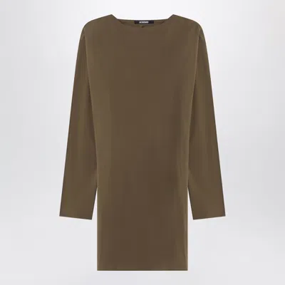 Jacquemus The Mistral Open-back Draped Jersey Mini Dress In Green