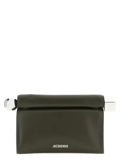 Jacquemus Dark Khaki Rond Carre Clutch In Green