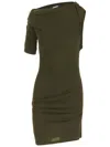 Jacquemus Asymmetric Green Mini Dress With Gathered Details In Green