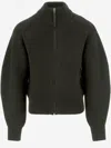 Jacquemus Dark Khaki Zip Front Ribbed Sweater In Green