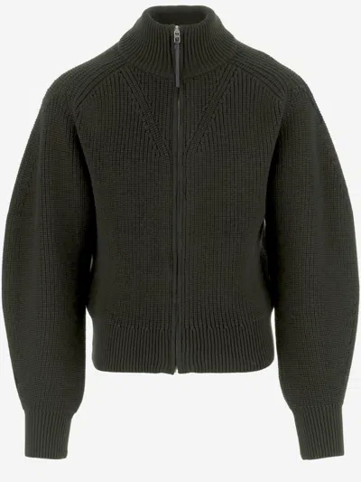 Jacquemus Dark Khaki Zip Front Ribbed Sweater In Green
