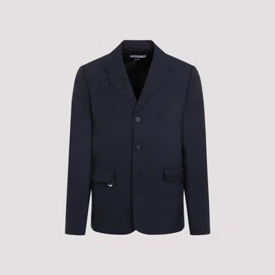 Jacquemus Dark Navy La Vest Cabri Cotton Jacket In Blue