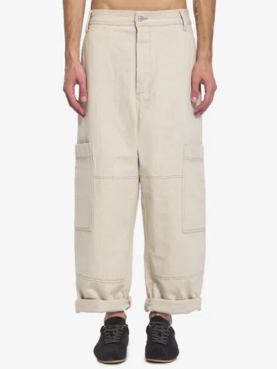 Jacquemus High Waist Cargo Trousers With Wide Leg In Neutral