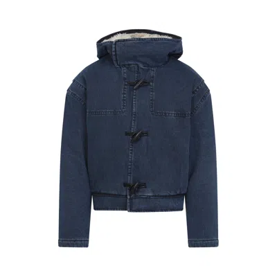 Jacquemus Blue De-nimes Duffle Cotton Jacket In Animal Print