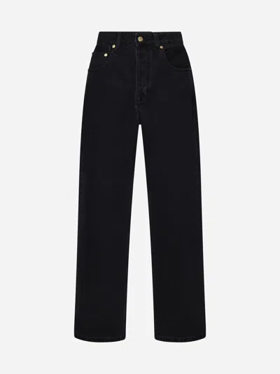 Jacquemus Cropped Black Denim Pants With Flared Leg In White