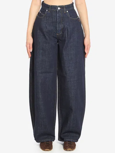 Jacquemus Curved Cut Ovalo Denim Pants In Gray
