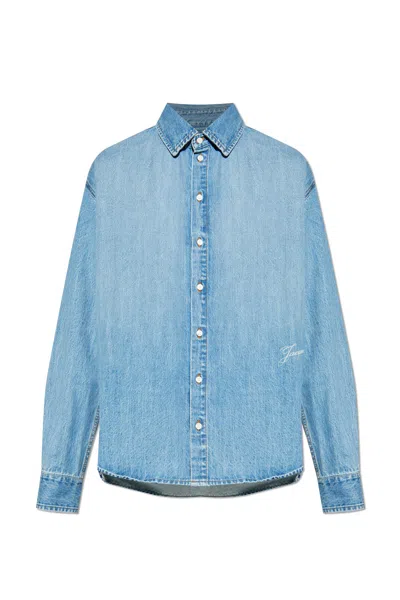 Jacquemus La Chemise De-nimes Simon With Embroidered Logo In Blue