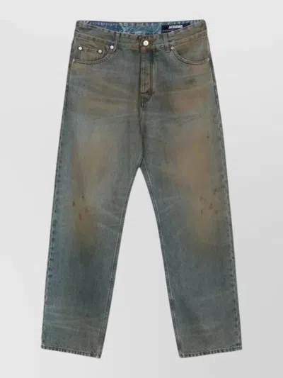 Jacquemus Denim Berger Trousers Belt Loops Five Pockets In Blue