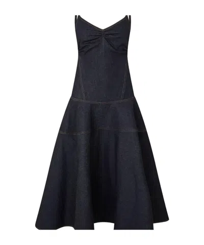 Jacquemus Denim Camisole Midiflared Dress In Black