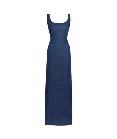 Jacquemus Denim Extra Long Dress In Blue