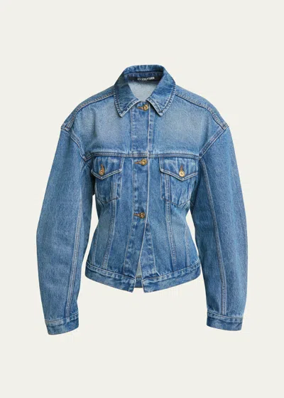 Jacquemus Denim Fitted Wide-sleeve Jacket In Navy
