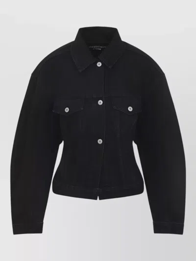 Jacquemus Denim Jacket Collared Long Sleeves Pockets In Black