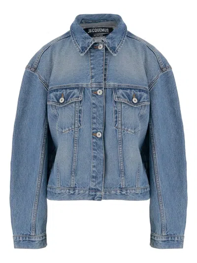 Jacquemus Belted Denim Jacket In Blue