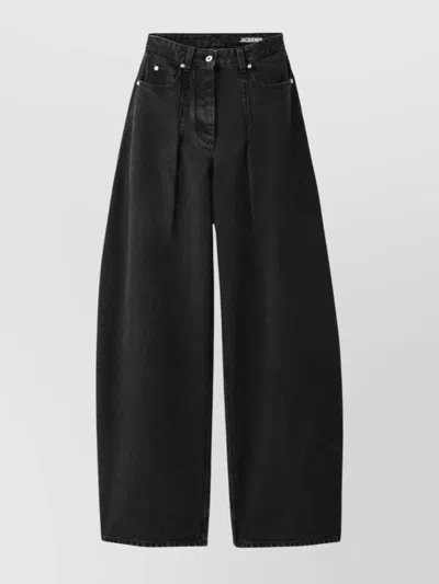 Jacquemus Denim Mid-rise Curved Wide-leg Jeans In Black