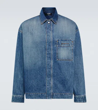 Jacquemus Logo-embroidered Denim Shirt In Blue