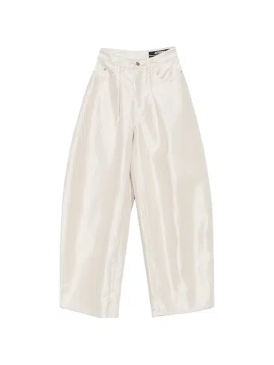 Jacquemus De-nîmes Ovalo Metallic-finish Wide-leg Jeans In White