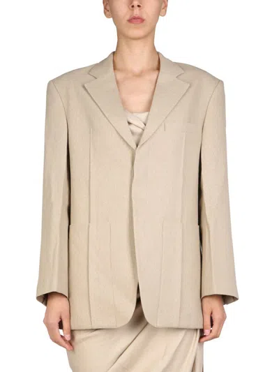 Jacquemus Homme Oversized Flax Suit Jacket In Beige