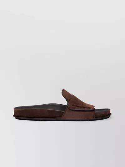 Jacquemus Diamond Cut Suede Slides With Flat Sole In Brown