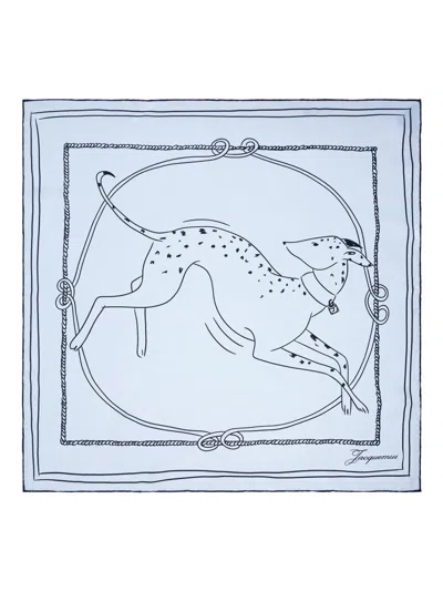 Jacquemus Dog-print Rope-border Scarf In Blue