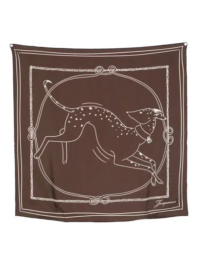 Jacquemus Dog-print Rope-border Scarf In Brown